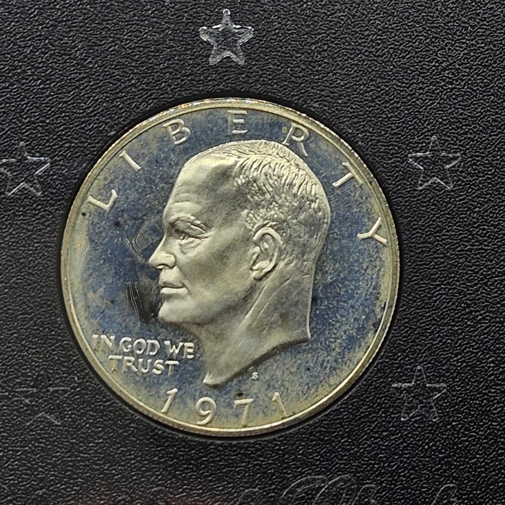 1971-S Eisenhower Silver Dollar PROOF - STUNNING Blue/Gold Target Toning Lot #1